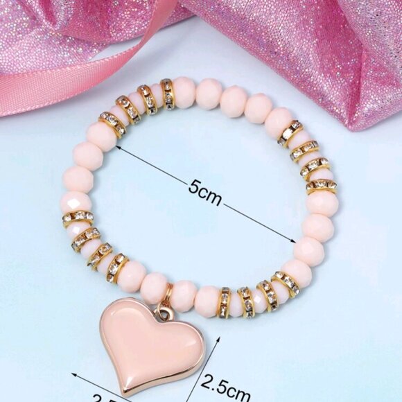 Handmade Beaded Stackable Stretch Bracelet Heart Pendant - Picture 3 of 9